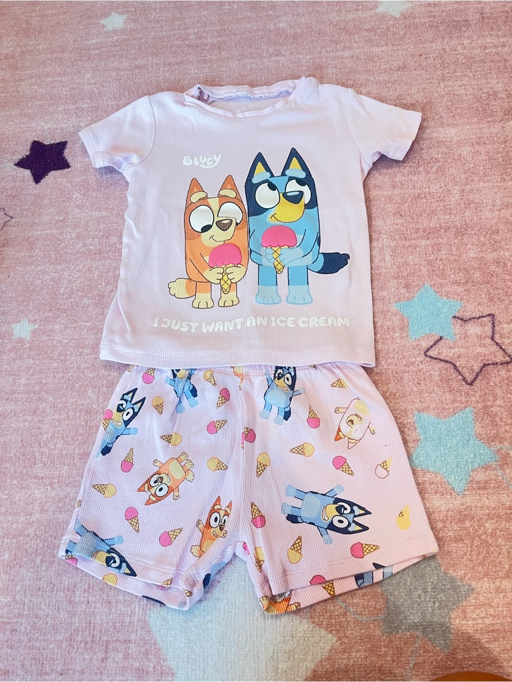 Bluey Zara Kids Pink Ice Cream Short Pajama Set